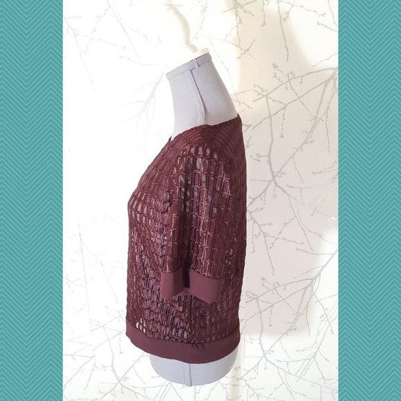 Banana Republic Maroon Mesh Checks Short Sleeve Top - Picture 3 of 4